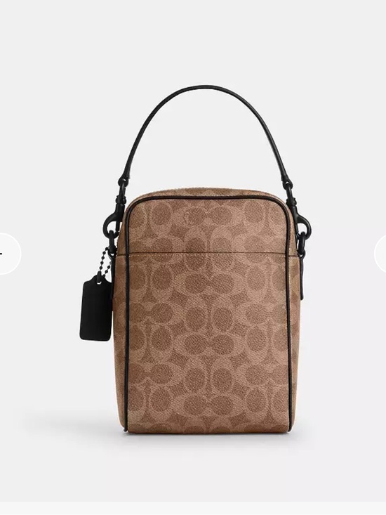Coach Other - Coach Brown Signature Canvas Vertical Messenger Bag with Black Trim